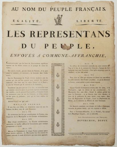 null RÉBELLION DE LYON. 1794. « Au nom du Peuple Français. Les représentants du Peuple...