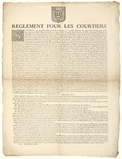 null AISNE. 1735. ST QUENTIN. COURTIER EN TOILES. “RÈGLEMENT POUR LES COURTIERS.”...