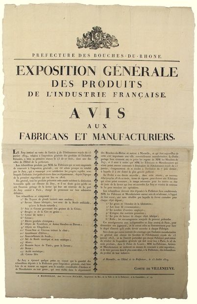null 1819. INDUSTRIE FRANÇAISE. BOUCHES-DU-RHÔNE. « Exposition générale des produits...