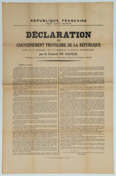 null Général DE GAULLE : « Déclaration du Gouvernement Provisoire de la République...