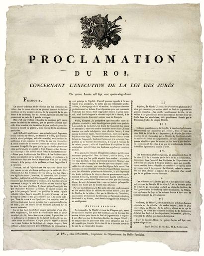 null (PYRÉNÉES ATLANTIQUES). 1792. LOI DES JURÉS. “PROCLAMATION DU ROI LOUIS XVI...