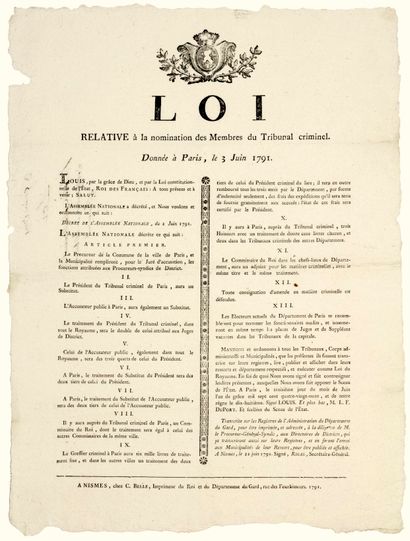 null LE TRIBUNAL CRIMINEL DE PARIS & “L’ACCUSATEUR PUBLIC”. 1791. GARD. “Loi relative...