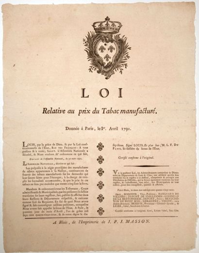null LOIR-ET-CHER. 1791. "Law relating to the price of MANUFACTURED TOBACCO." Given...