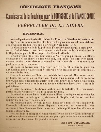 null LA NIÈVRE LIBÉRÉE, Septembre 1944. « Commissariat de la république pour la Bourgogne...