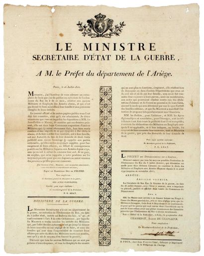 null ARIÈGE. 1816. (MILITAIRES, MORTS AUX ARMÉES, DISPARUS) - Lettre du Maréchal...