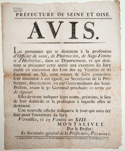 null (YVELINES) " PREFECTURE OF SEINE-ET-OISE. NOTICE. The persons who are destined...