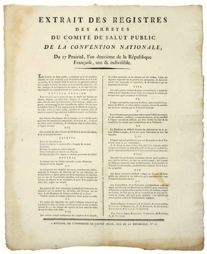 null ROBESPIERRE. 1794. ASSIGNMENTS. Extract from the Registers of the decrees of...