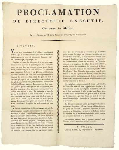 null AN 6. CORRÈZE. MARINE. "PROCLAMATION of the EXECUTIVE DIRECTORATE, concerning...