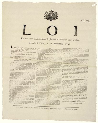 null REVOLUTION. 1791. CHARENTE. "An Act relative to the Gratifications and Relief...