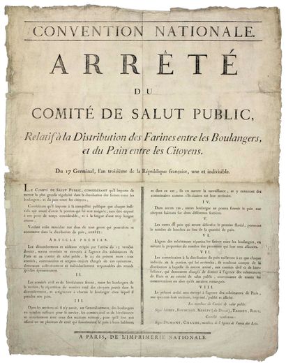 null AN 3. BAKING. "Decree of the COMMITTEE OF PUBLIC SALVATION, relating to the...