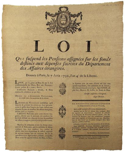 null ILLE ET VILAINE. 1792. “Loi qui suspend les Pensions assignées sur les fonds...