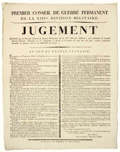null AN 12. FINISTÈRE "JUDGMENT rendered by the First Permanent WAR Council of the...