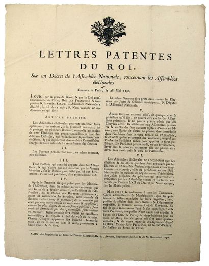 null RÉVOLUTION. 1790. SERMENT DES ASSEMBLÉES ÉLECTORALES. “Lettres Patentes du Roi,...