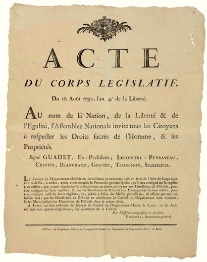 null « ACTE DU CORPS LÉGISLATIF du 10 AOUT 1792, l’An 4 de la Liberté : « Au nom...