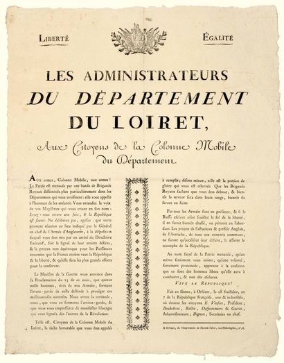 LOIRET. 1799. “Les Administrateurs du Département...