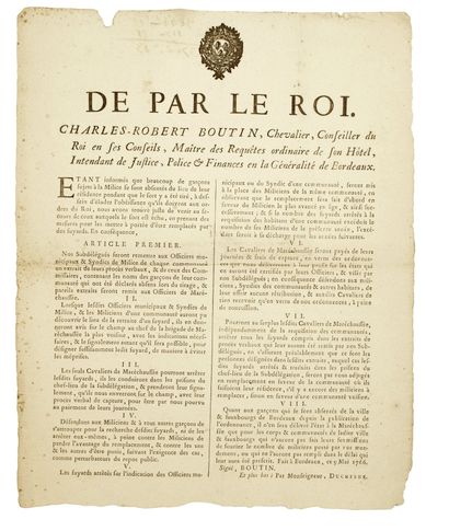 null MARÉCHAUSSÉE. 1766. CAPTURE DES MILICIENS EN FUITE. BORDEAUX (33) le 9 Mai 1766...
