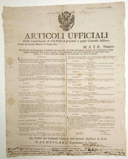 null (SIEGE OF GENEVA. Marshal MASSENA). Official articles of the Capitulation of...