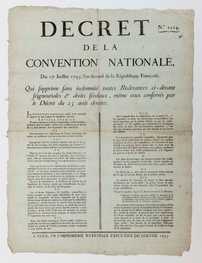 null PARIS 1793. ABOLITION DES DROITS FÉODAUX. « Décret de la Convention Nationale,...