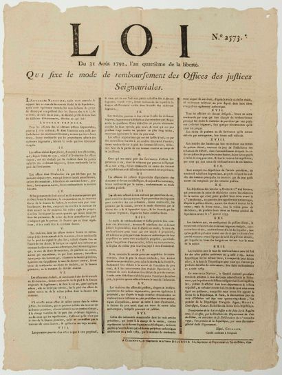 null ABOLITION DES DROITS FÉODAUX. PUY-DE-DÔME. « Loi du 31 août 1792, qui fixe le...