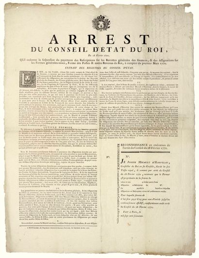 null POST FARM. 1770. "Arrest du Conseil d'Etat du Roi, du 18 février 1770, qui ordonne...
