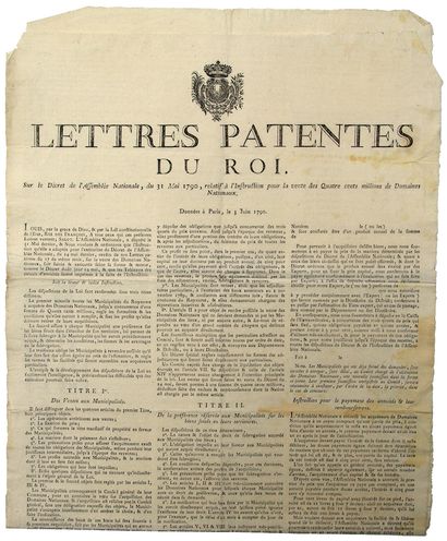 null BOUCHES-DU-RHÔNE. 1790. VENTE DES DOMAINES NATIONAUX. « Lettres patentes du...
