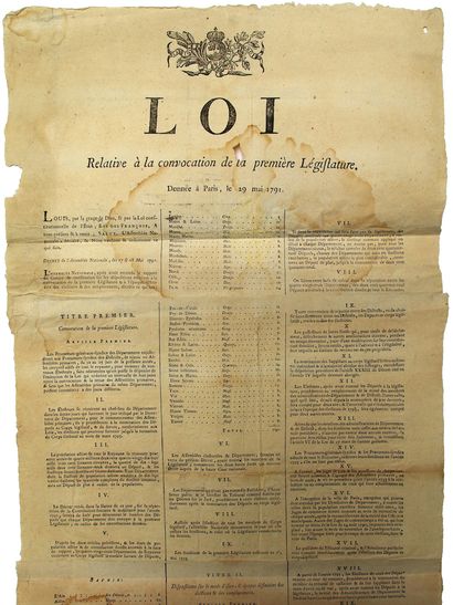 null RÉVOLUTION. 1791. LOIR-ET-CHER. « Loi relative à la CONVOCATION DE LA PREMIERE...
