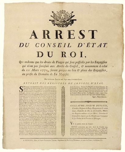 null 1772. PAGES. RENNES (35). "Arrest of the Council of State of the King, which...