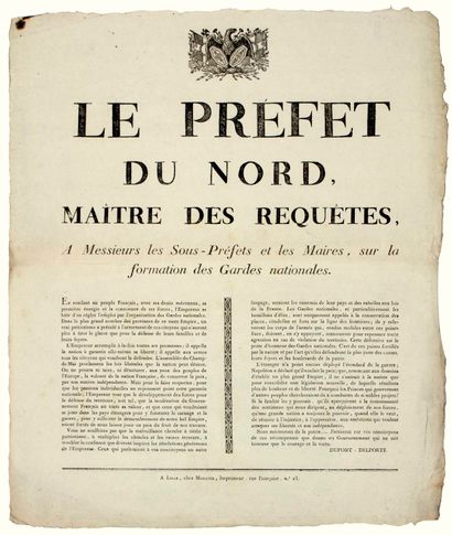 null CENT-JOURS 1815. Adresse de DUPONT-DELPORTE « Le Préfet du NORD, Maître des...