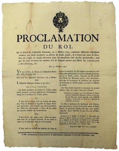 null BOUCHES-DU-RHÔNE. 1790. RÉVOLUTION. Fabrication de la MONNAIE – « Proclamation...