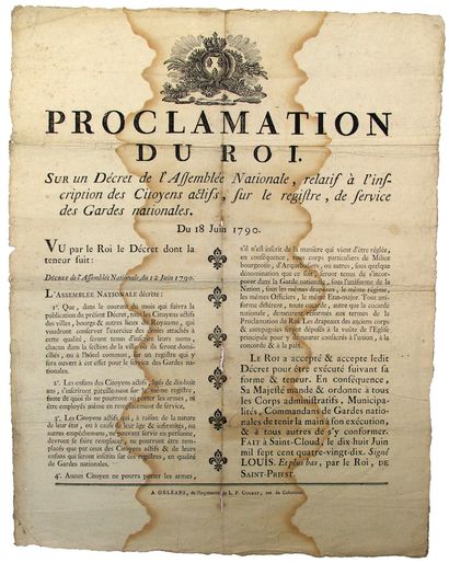 null LOIRET. 1790. ACTIVE CITIZEN. "Proclamation of the King, on a Decree of the...