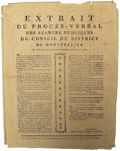 null AN 2. HÉRAULT. "Extract from the minutes of the public meetings of the council...