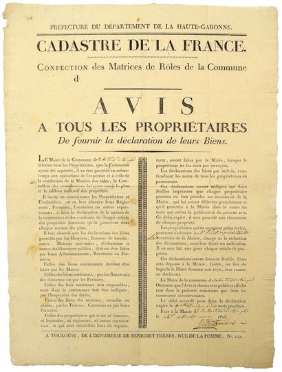null 1806. MAKING OF THE LAND REGISTER. HAUTE-GARONNE . Cadastre of France. Making...