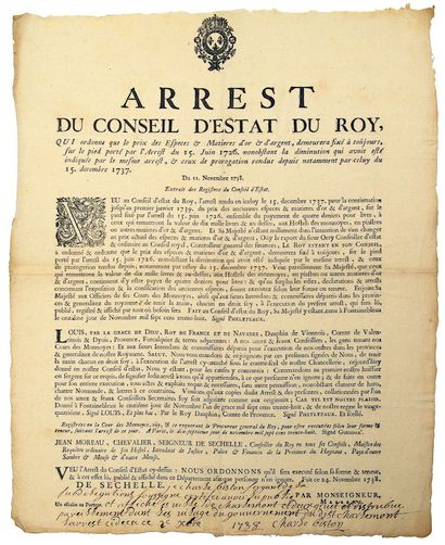 null 1726. HAYNAUT. GOLD & SILVER MONEY. Arrest du Conseil d'Estat du Roy, qui ordonne...