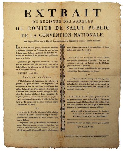 null TARN ET GARONNE. 1794. POUDRES & SALPÊTRES. "Extract of the register of the...