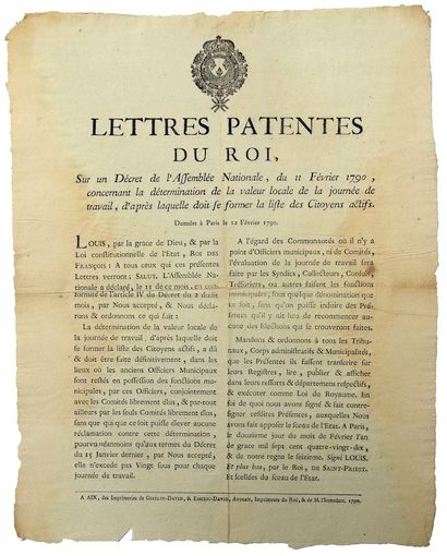 null BOUCHES-DU-RHÔNE. 1790. CITOYENS ACTIFS. «Lettres patentes du Roi sur un décret...