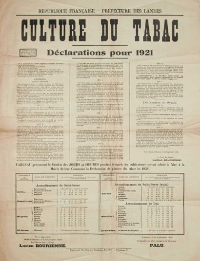 null LANDS. "TOBACCO GROWING." Declarations for 1921: "Table showing the days and...