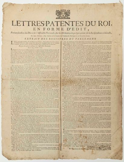 null DOUBS. 1789. JUSTICE CRIMINELLE. « Lettres patentes du Roi, en forme d’Edit,...