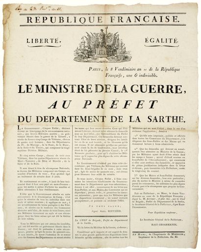 SARTHE. PARIS. 1802. CAMP DE VÉTÉRANS. “Le...