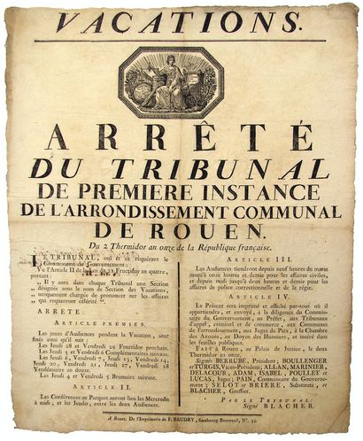 SEINE-MARITIME. 1803. «Arrêté du TRIBUNAL...
