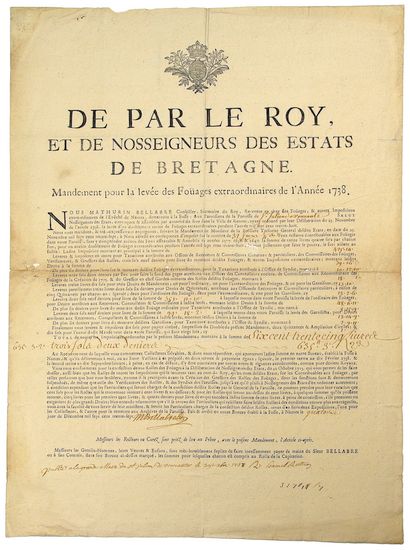 null 1737. BRETAGNE . ST JULIEN DE VOUVANTES (Loire Atlantique). « De par le Roy,...
