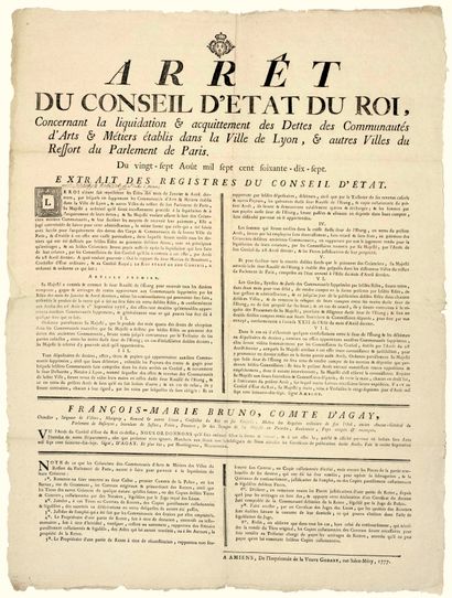 null PICARDIE & BOULONNAIS. 1777 « Arrêt du Conseil d’Etat du roi, concernant la...