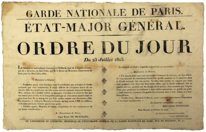 null « GARDE NATIONALE DE PARIS » (Titre). 1815. État-Major général. Ordre du jour...