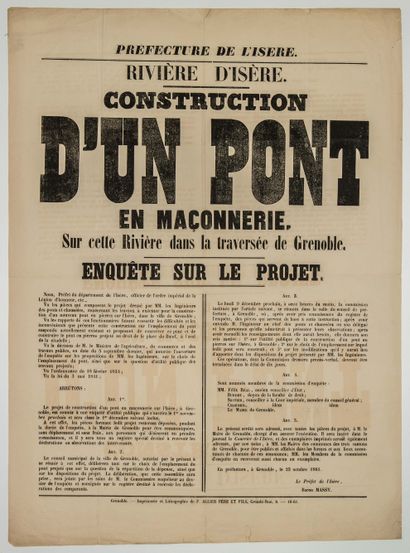 null RIVIÈRE ISÈRE. 1861. PONTS ET CHAUSSÉES. CONSTRUCTION D'UN PONT en Maçonnerie...