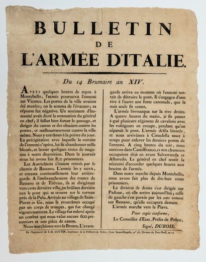 null EMPIRE. CAMPAGNE D’ITALIE 1805. « BULLETIN DE L’ARMÉE D’ITALIE. » du 14 Brumaire...