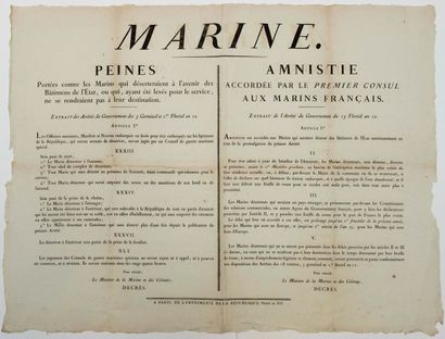 null MARINE. EMPIRE. « AMNISTIE accordée par le Premier Consul aux MARINS FRANÇAIS....