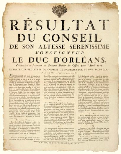 null 1786. "COUNCIL OF THE DUKE OF ORLEANS (Louis Philippe Joseph Duke of ORLEANS...