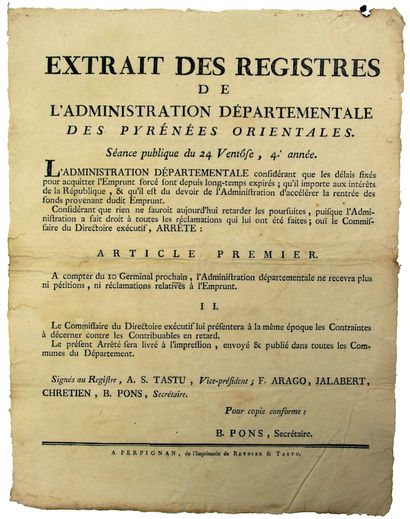 null EASTERN PYRÉNÉES . Extract from the registers of the Departmental Administration...