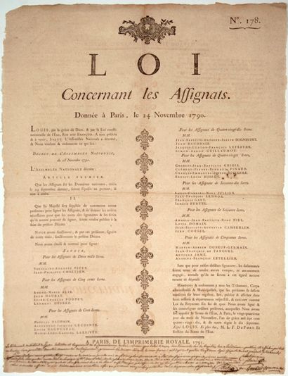 null PARIS. 1790. « Loi concernant les ASSIGNATS » Donnée à Paris, le 24 Novembre...