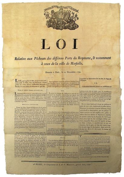 null FISHING. 1790. BOUCHES-DU-RHÔNE. LOIR-ET-CHER: "LAW relative to the FISHERS...