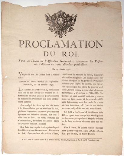 null BOUCHES-DU-RHÔNE. 1790. ABOLITION DES LETTRES DE CACHET. « Proclamation du Roi,...